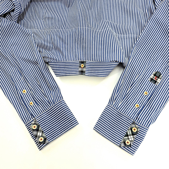 Robert Graham Blue White Stripe Dress Shirt Men’s 2XL Cotton Contrast Trim - Picture 7 of 16